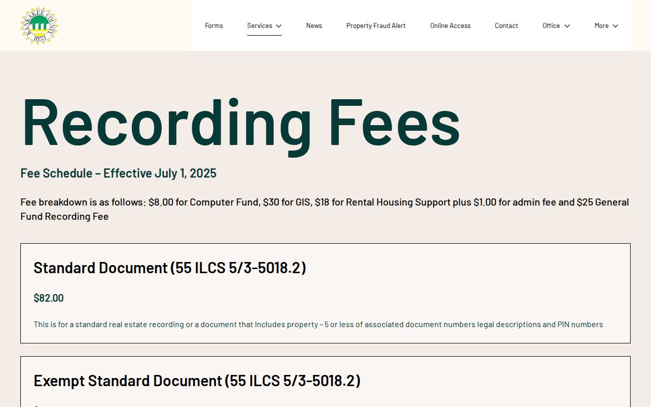 Kankakee residents directory Recorder fee schedule