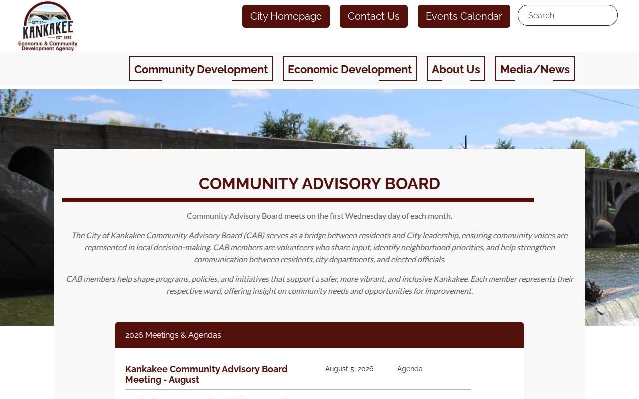 Kankakee Community Advisory Board page for ward and neighborhood participation