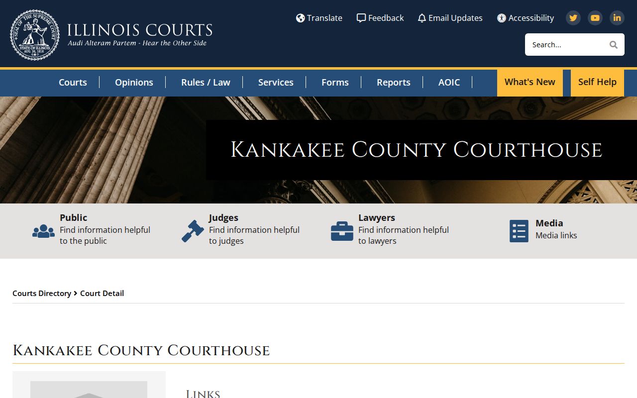 Official Kankakee County Courthouse directory and contact page