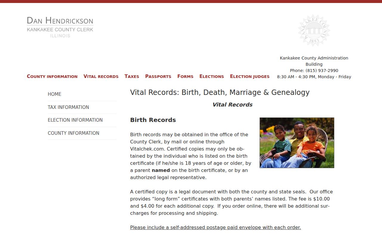 Kankakee County vital and genealogy records page for past resident research
