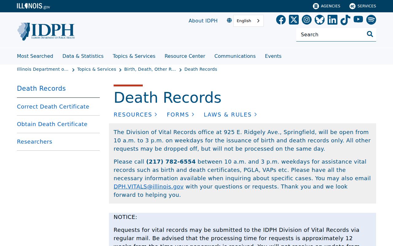 Illinois death record access information used to close a Kankakee address trail