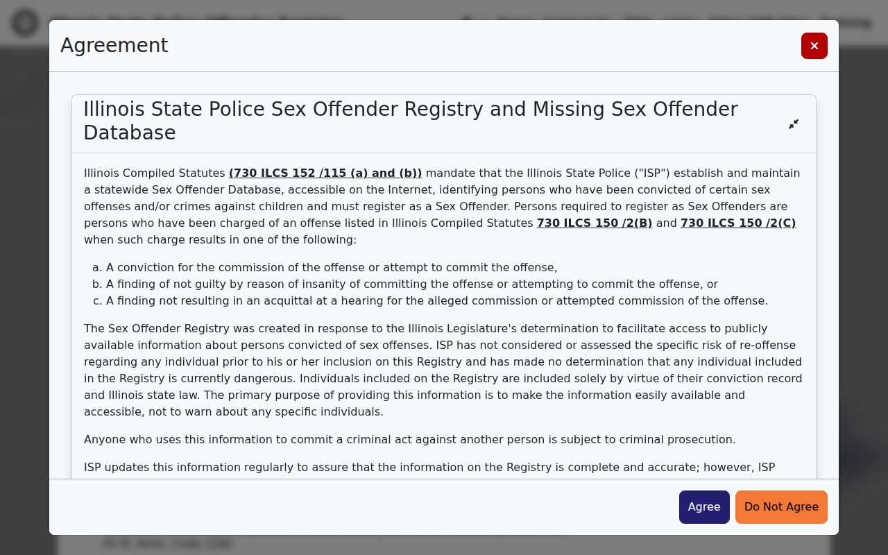 Illinois State Police registry filters for a Kankakee lookup