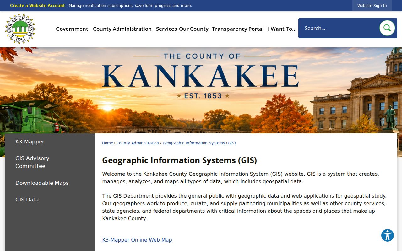 Kankakee County GIS office page linking maps and county data