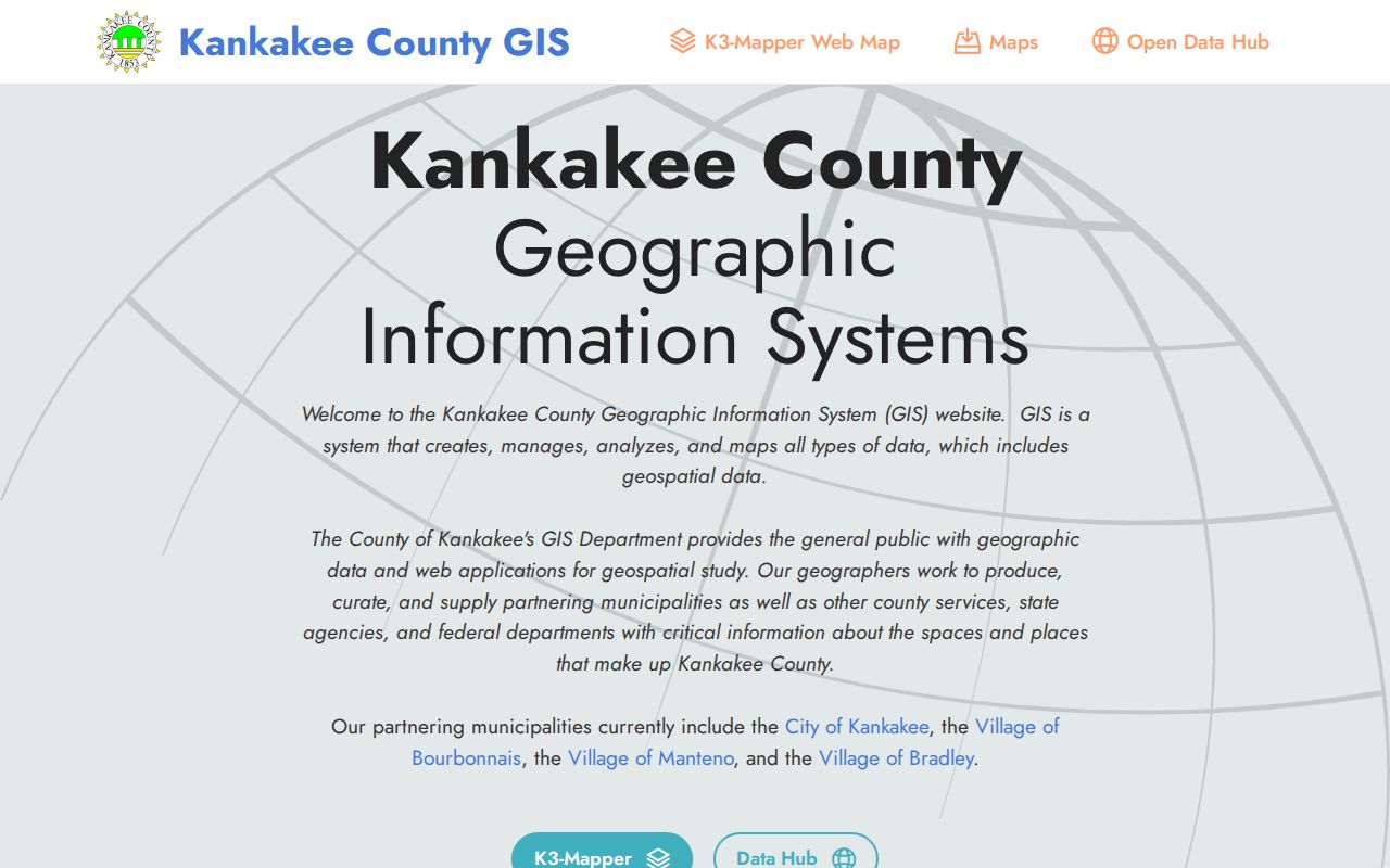 K3GIS page describing Kankakee County parcel and address datasets