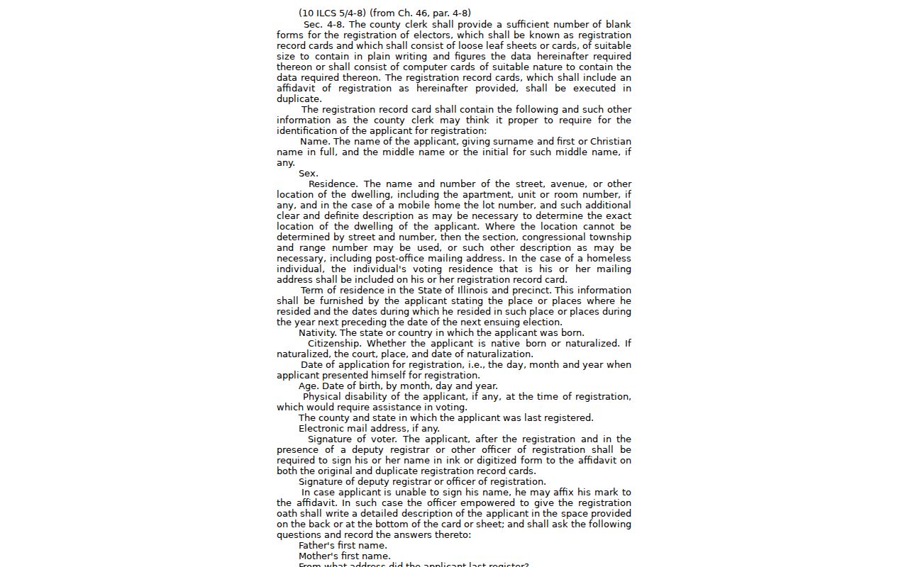 Illinois Election Code provisions governing voter address data used in Kankakee ZIP searches