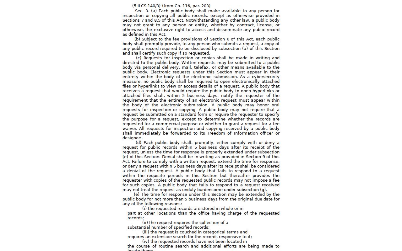 Illinois FOIA request rules for a narrowly described Kankakee ZIP geography record